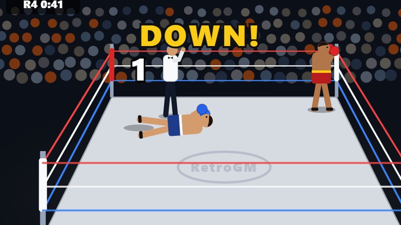 RetroGM Boxing: a knockdown and the count in the animated ring