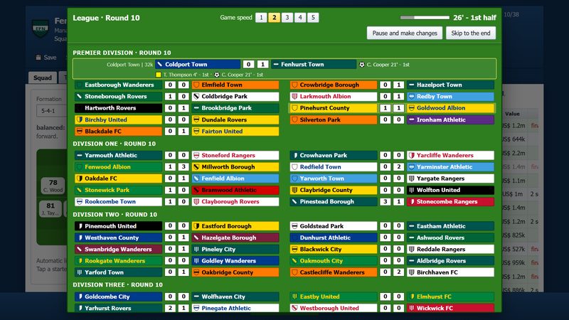RetroGM Soccer Manager: live round with every division's scores