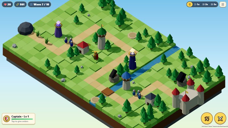 RetroGM Stonewatch: towers, soldiers and the keep on a low-poly 3D board